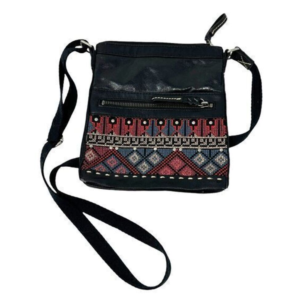 The Sak Pax Swing Pack Black and Geometric Aztec Print Crossbody Purse Bag